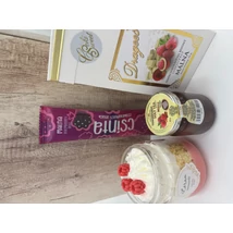 Málna mámor ajándékcsomag - málna fehércsokiban,  sült tea, Csinta málna, málnás szójaviasz gyertya