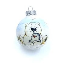 Üveg karácsonyfadísz jeges medvés mintával