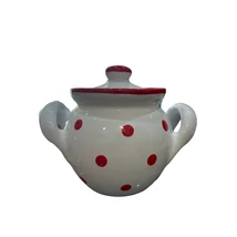 Kerámia méz-lekvártartó csupor fehér-piros pöttyös