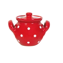 Kerámia méz-lekvártartó csupor piros-fehér pöttyös