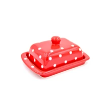 Kerámia vajtartó piros-fehér pöttyös