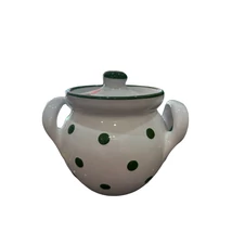 Kerámia méz-lekvártartó csupor fehér-zöld pöttyös