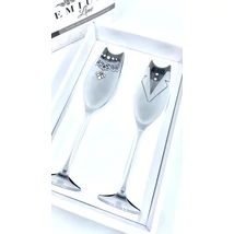 Pezsgős pohár az ifjú pár részére homokfúvott mintával