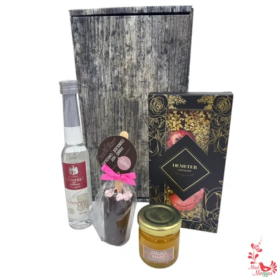 Csupa finomság - forró csoki, méz, pálinka, gyümölcsös csoki ajándékcsomag