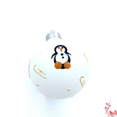 Üveg karácsonyfadísz kézzel festett pingvin mintával