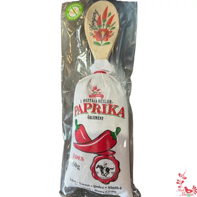 Kalocsai édes paprika vászonzsákban, festett fakanállal 50 g.