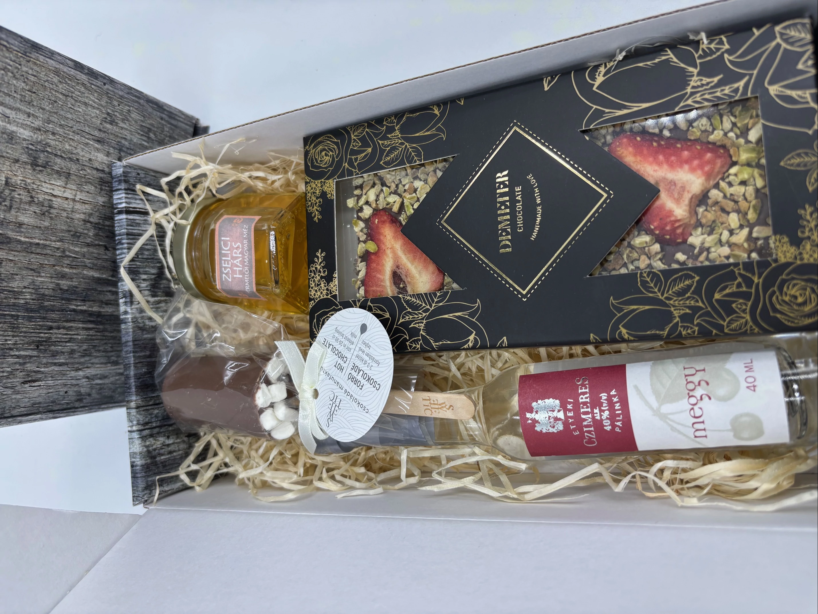 Csupa finomság - forró csoki, méz, pálinka, gyümölcsös csoki ajándékcsomag